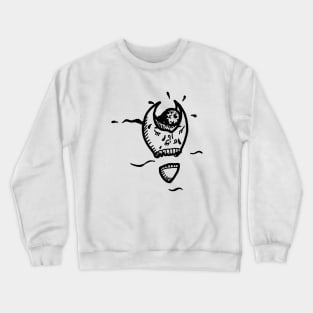 Flying face with an eyeball pilot - tattoo style - black line art. Crewneck Sweatshirt